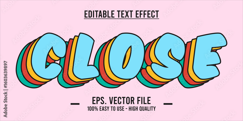 Poster editable text style effect, close text in cool vector style