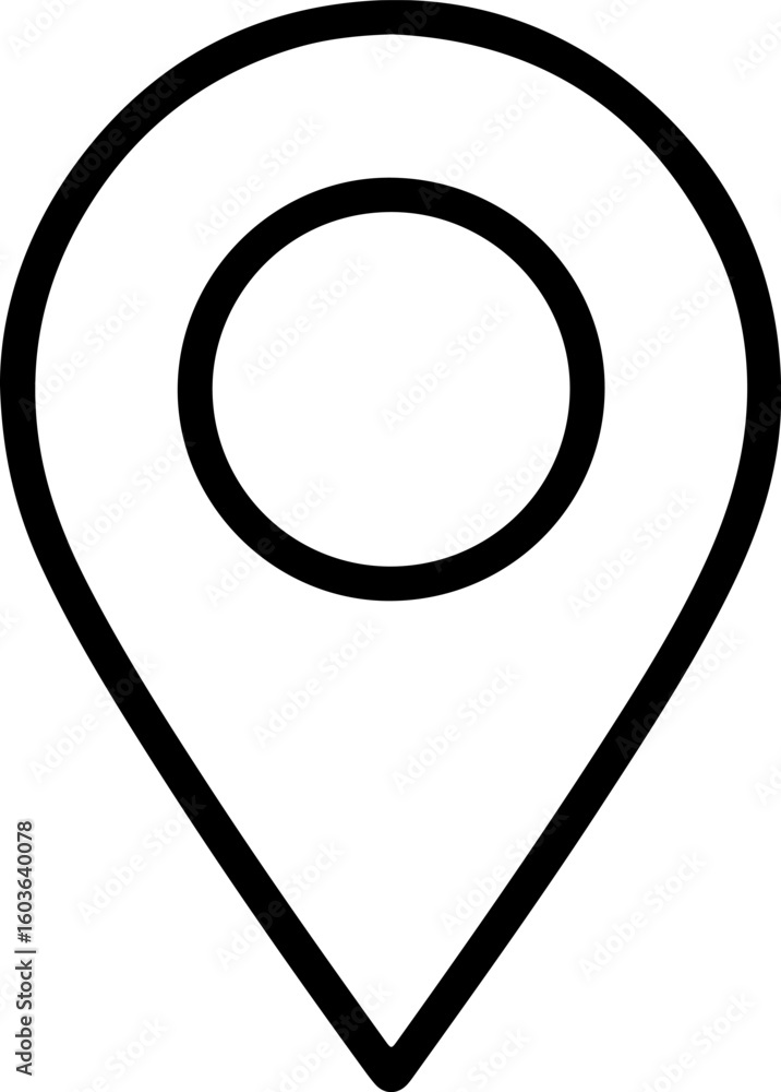 Poster simple outline icon of a location pin marker for navigation and maps