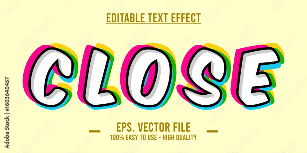 Poster editable text style effect, close text in cool vector style