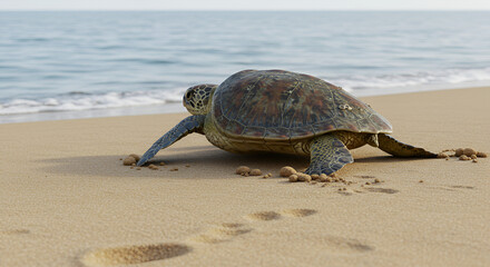 Obraz premium Sea turtle on sandy beach