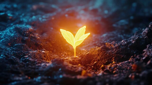A seed sprouting in a dark, moist environment, symbolizing life and growth amidst adversity.