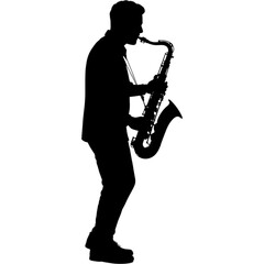 Naklejka premium Standing Musician Silhouette Playing Saxophone