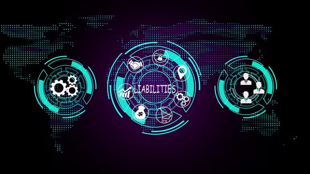 Digital liabilities interface with futuristic HUD animation.
Global business payment system and financial technology dashboard.
Blockchain wallet visualization for secure digital transactions.
