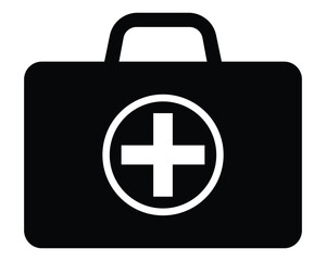 First Aid Kit Icon Set – Medical Emergency Symbols with Green Cross and Doctor Bag Vector Illustration.