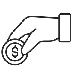 Line Art of Hand Holding Dollar Coin
