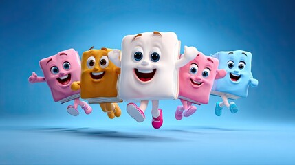 Obraz premium Cartoonish square characters jumping