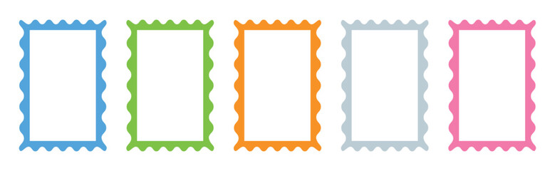 Wavy and Zigzag Edge Rectangle Frame Set – Abstract Border Shapes for Labels, Stickers, and Web Design,  vector illustration.