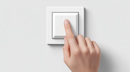 A hand presses a white light switch