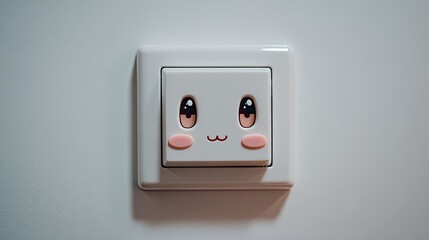 Cute cartoon face sticker on a white light switch
