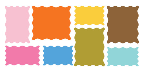 Wavy and Zigzag Edge Rectangle Frame Set – Abstract Border Shapes for Labels, Stickers, and Web Design,  vector illustration.