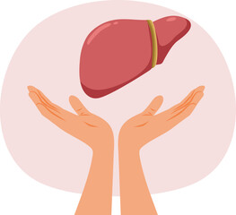 
Liver Donation Concept Image of Hands Holding an Organ. Symbol for world liver day celebration raising awareness for a health cause