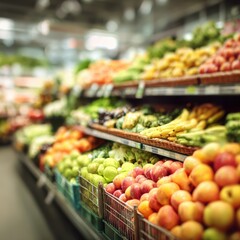 Obraz premium Produce aisle overflowing with fresh fruits and vegetables