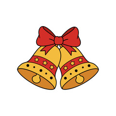 Golden Christmas Bells with Red Bow Isolated on Transparent Background - Merry Christmas