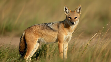 Golden Jackal Standing Tall Among the Tall Grass, A Glimpse into Wildlife Nature's Beauty and Untamed Wilderness