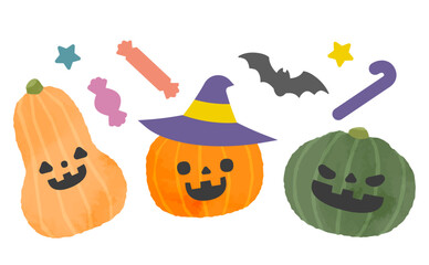 ハロウィンのポップなイラスト素材セット