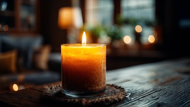 Cozy candlelit living room scene.