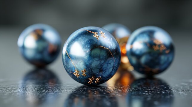 Reflections and light defraction with captivating marbles on textured surface