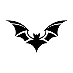 A black bat with spread wings in a clean flat silhouette. A staple symbol of Halloween night and spooky scenes.
