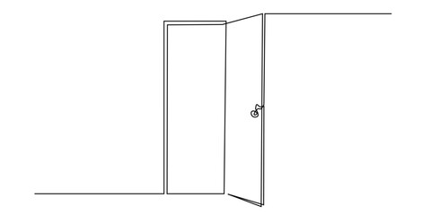 continuous line drawing of an open door symbolizing opportunity, freedom, and new beginnings. Perfect for concepts of transition, access, inspiration, and architectural design