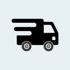 Transport Icon Vector Design,  Black silhouette of a delivery truck in motion isolated on white background