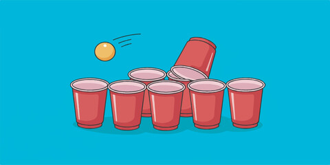 Beer Pong Vector Illustration in Flat Style