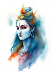 Watercolor Illustration of Lord Shiva for Maha Shivratri – Hindu Festival Greeting Card and Spiritual Shaivism Concept.

