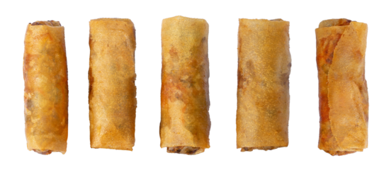 Vietnamese spring rolls with pork meat or crispy spring rolls filled with pork and shrimp. Vietnamese food Cha gio or Vietnamese egg rolls isolated. PNG transparency	