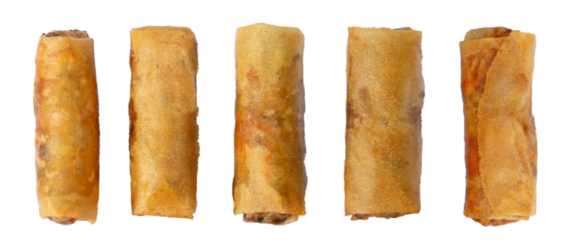Vietnamese spring rolls with pork meat or crispy spring rolls filled with pork and shrimp. Vietnamese food Cha gio or Vietnamese egg rolls isolated. PNG transparency	