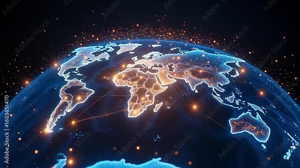 Aufkleber global network technology world map digital earth connection futuristic animation data 3d 100