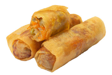 Vietnamese spring rolls with pork meat or crispy spring rolls filled with pork and shrimp. Vietnamese food Cha gio or Vietnamese egg rolls isolated. PNG transparency	