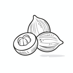 Outline Drawing of a Tropical Fruit and its Cut Piece - AI Generated
