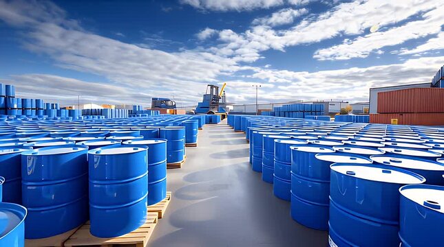 Rows Of Blue Storage Containers Under A Clear Sky At An Outdoor Facility