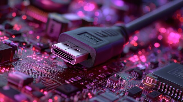 Close-up of a glowing red circuit board with a central processor.
