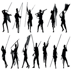 Obraz premium vector illustration of color guard rifle silhouette set, Black & White silhouette set 