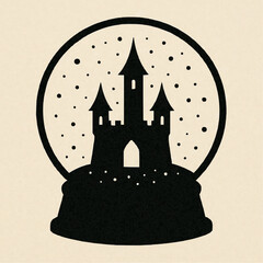 A spooky, dark fantasy castle silhouette stands tall in the woods under a Halloween night sky with bats flying by the moonlit haunted building