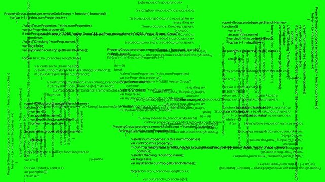 green screen digital futuristic computer coding moving on blue background, high technology internet data information transfer concept