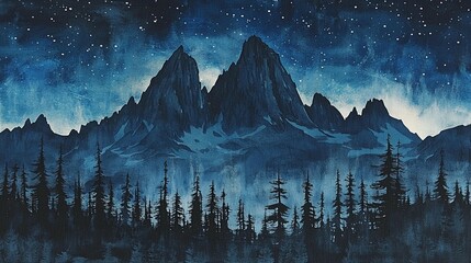 Night Sky, Mountain Peaks, Forest