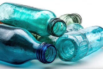 A pile of vintage, colorful glass bottles
