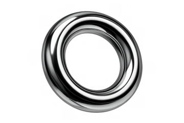 Chrome ring spinning, metallic circular element gleaming on transparent surface, ideal for design and contemporary visual compositions