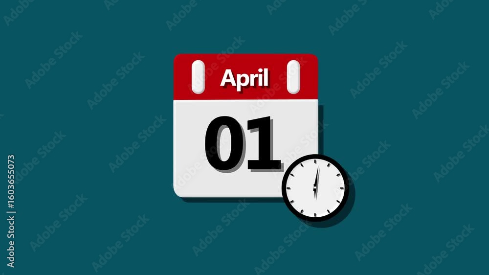 Poster 01 april month calendar. calendar simple icon animation date change time month. simple calendar icon