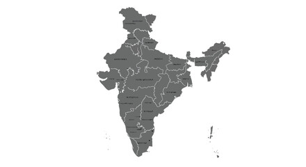 Detailed political map of India showing its states and union territories boundaries