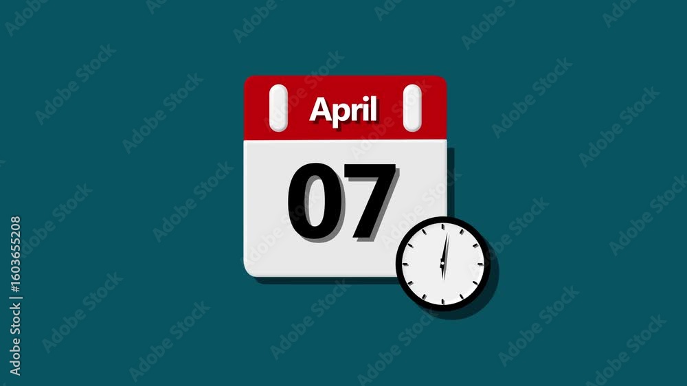 Poster simple calendar icon animation and date change of time month.. analog calendar and clock icon design