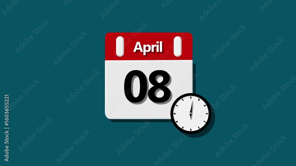 Poster 08 april month calendar. calendar simple icon animation date change time month. april month calendar
