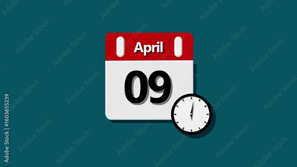 Poster 09 april month calendar. calendar simple icon animation date change time month. simple calendar icon