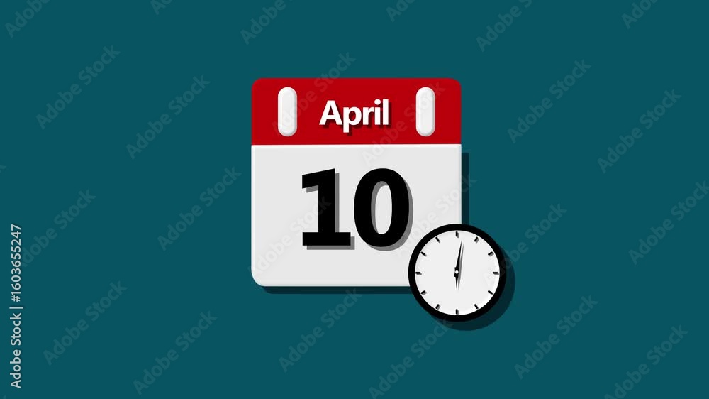 Poster 10 april month calendar. calendar simple icon animation date change time month. analog calendar and 