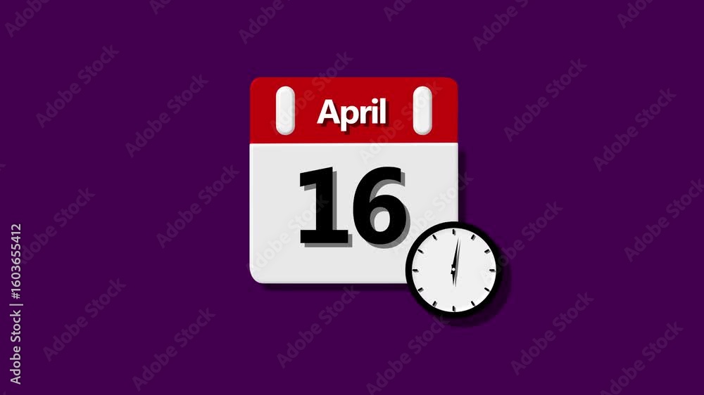 Poster 16 april month calendar. simple calendar icon animation and date change of time month. april month 1