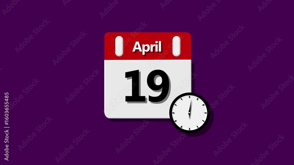 Poster 19 april month calendar. calendar simple icon animation date change time month. impress clients with