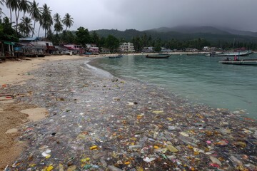 Beach littered with plastic debris (1)