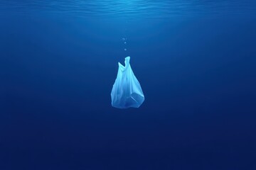 Plastic bag descends into deep blue ocean