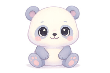 Fototapeta premium Adorable baby panda sitting with big eyes and blush cheeks